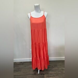 Joie Vibrant Coral-Orange Sleeveless Tiered Dress Size M